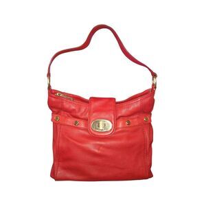 Michael Kors Chandler Collection Red Leather Turn Lock Shoulder Bag 13"X12"X5"